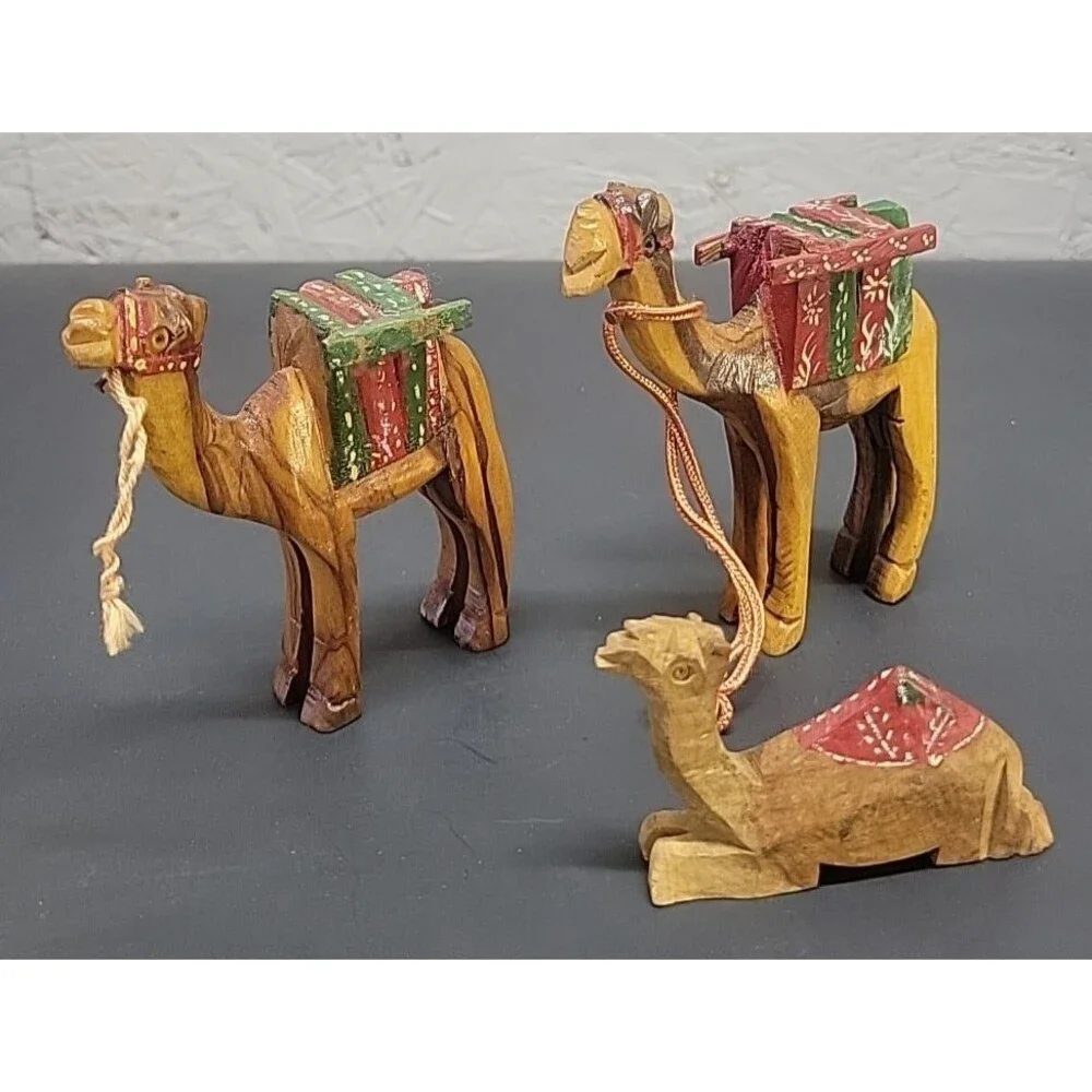 Lot of 3‎ Olive Wood Hand Carved Camel Nativity Figurines ornaments (2) 4